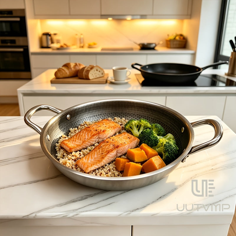 Honeycomb stainless steel double ear frying pan, with a diameter of 11.02 inches, honeycomb scratch resistant and non stick inner wall