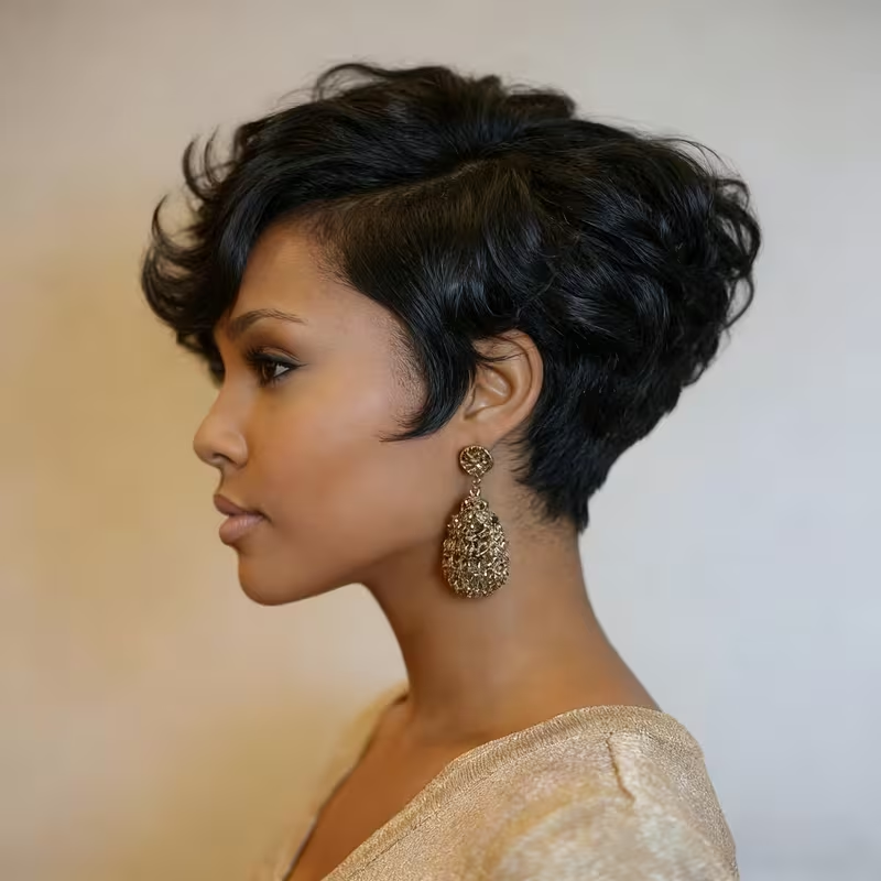 Natural Looking Remy Human Hair Wig for Women - Curly Wave Pixie Cut with 13*4*1 Lace Front, 150% Density Loose Curly Wavy Hairstyle, Natural Black Hair for Parties, Holidays & Special Occasions - Full Volume & Lift