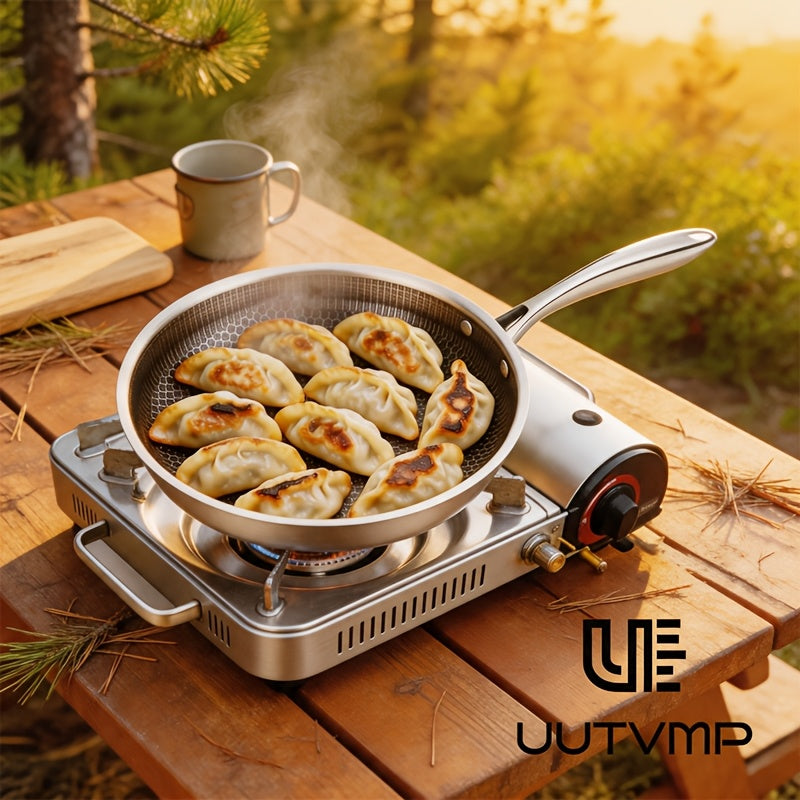 Stainless steel honeycomb frying pan kitchen utensil, thickened high-quality stainless steel with integrated solid steel handle, 3D suspended honeycomb, physically non stick and non chemical coating, scratch resistant and wear-resistant