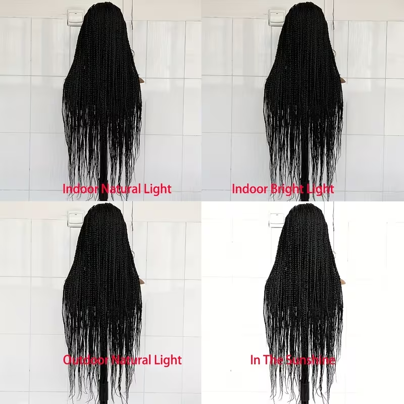 34 Inch Synthetic Full Lace Braided Wig for Women - Double Lace Front Knotless Braids with Thin Hair, Density Straight Hair, Brown Square Knotless Wig for Daily Part Use, Stylish Hair Accessory, Elegant Hairstyle, Secure Fit Wig