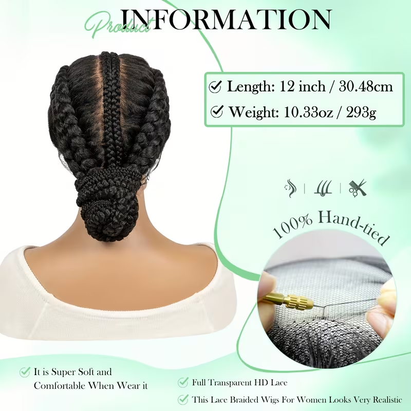 Full Lace Double Triple Braid With Parallel Top | Suitable For Women'S Vacation, Travel, Fashion, Trendy Short Style, Comfortable And Breathable Dressing, Made Of High Temperature Fiber