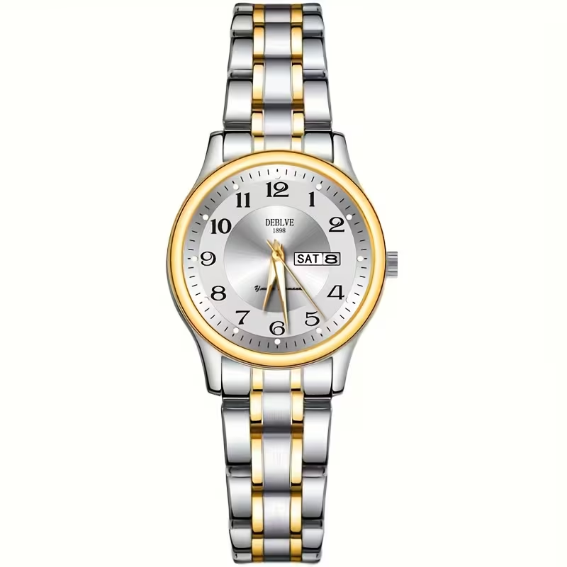 DEBLVE Women'S Ultra-Thin Stainless Steel Quartz Watch - Stylish, Lightweight, IPX7 with Calendar, Luminous Day Display, and Stainless Steel Band - Perfect for Casual Wear, DEBLVE