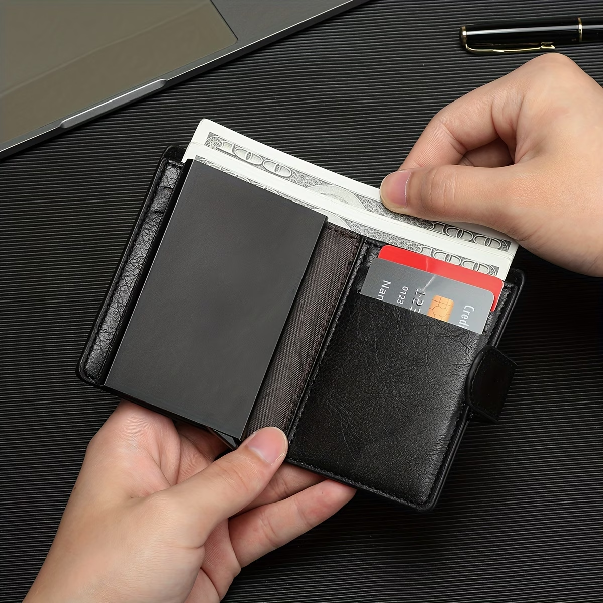 1pc Men's Business Fashion Buckle Spring Card Holder, Multi-functional Large Capacity Wallet, Ideal Gift for Men