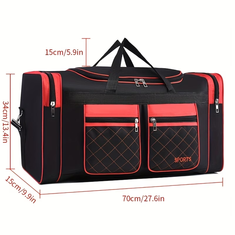 Large Capacity Travel Duffel Bag for Men & Women - Durable Oxford Fabric, Multiple Compartments, Adjustable Shoulder Strap, Ideal for Business Trips & Short Journeys, with "SPORTS" Print, Travel Bag