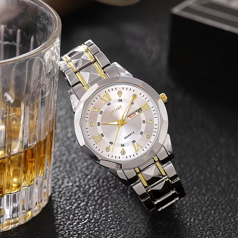 Luxury Quartz Watch with Date Display - Stainless Steel Business Watch for Men & Women, Perfect Father's Day/Birthday Gift