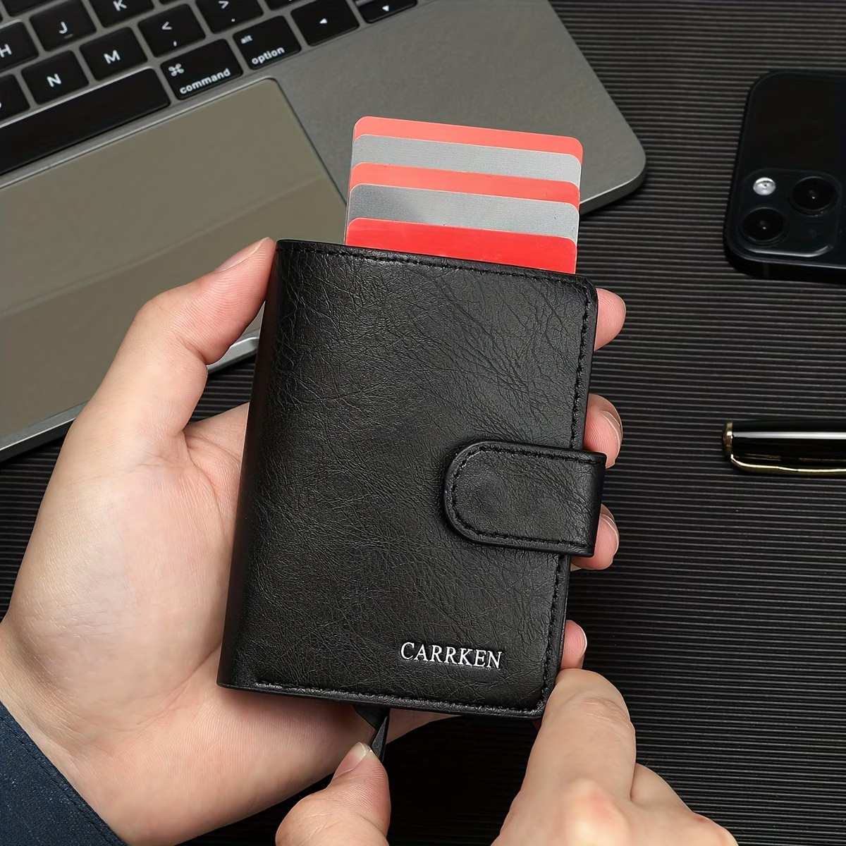 1pc Men's Business Fashion Buckle Spring Card Holder, Multi-functional Large Capacity Wallet, Ideal Gift for Men