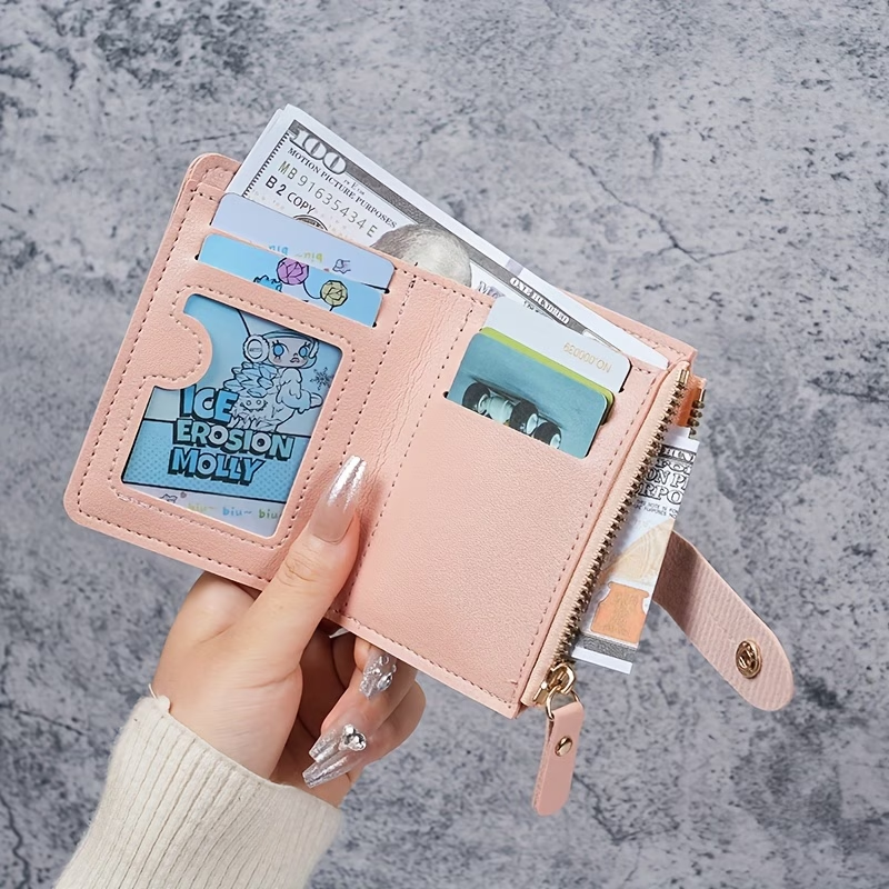 New Women'S Short Double Zipper Coin Purse Bank Card Credit Card Storage Bag Multi-Card Slot Wallet with Zipper Closure