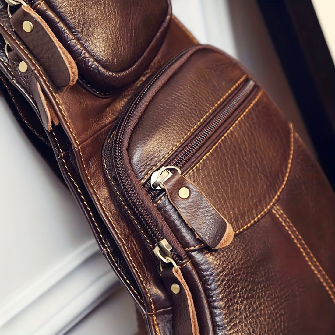 Vintage Genuine Leather Sling Bag Bags for Men Women Backpack Shoulder Messenger Crossbody Outdoor Travel Hiking Camping Tactical Chest Pack Daypack