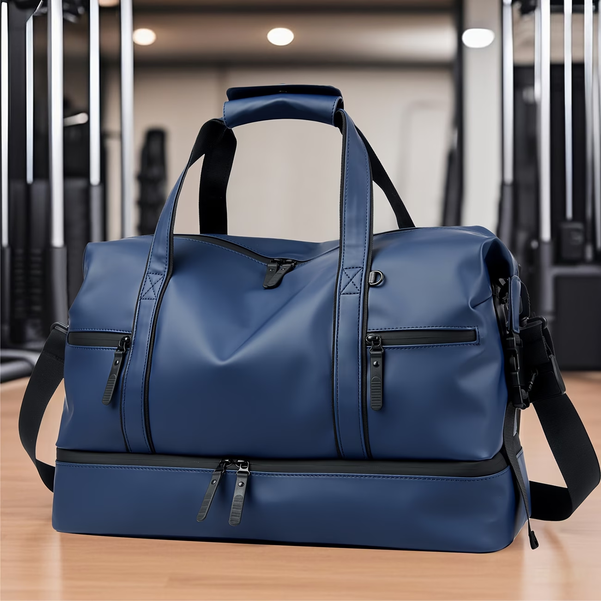 Travel Bag for Fitness, Made of PU, Foldable Sports Luggage with a Compartment for Shoes And a Wet Pocket, Ideal for Workouts, Weekend Sports, Lightweight Handbag for Everyday Use, Carry-On Luggage