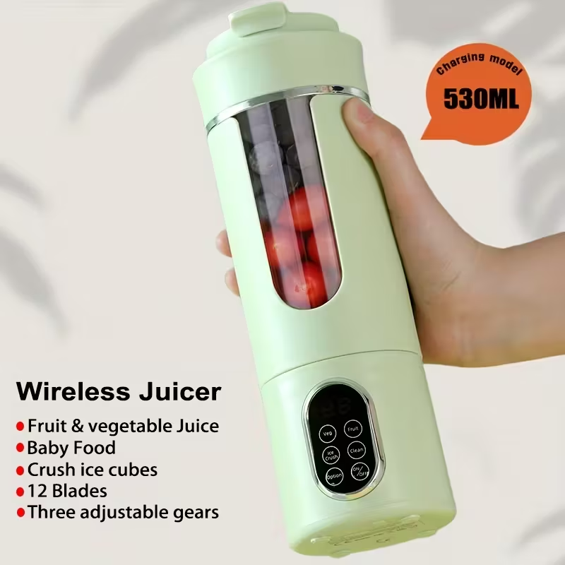 Hilton Portable Juicer Blender, Heavy-Duty Mini Juice Maker with 12 Blades & 21000 RPM, Auto-Clean Function, Ice Crusher for Smoothies Milkshakes Fruits Vegetables, Compact for Travel, 530ml