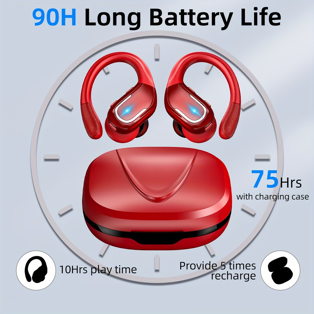 LIFEBEE Wireless Earbuds with Earhooks - Pure Bass Sound, Dual-LED Display, Noise Cancelling Headset with Built-in Microphone for Running Sports