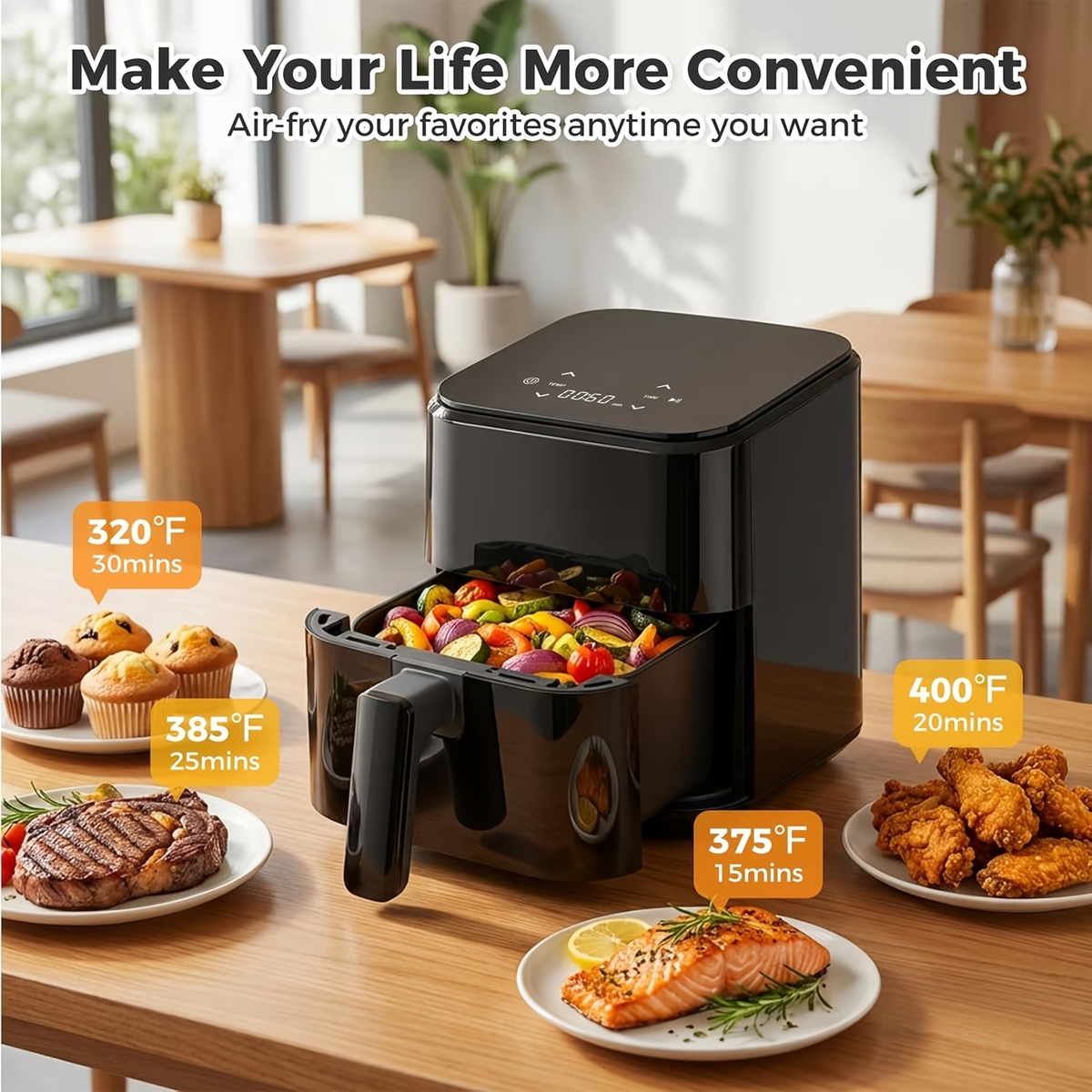 3QT 4-in-1 Multi-functional Air Fry, Roast, Reheat & Dehydrate, Nonstick Basket & Crisper Plate, Easy to Clean