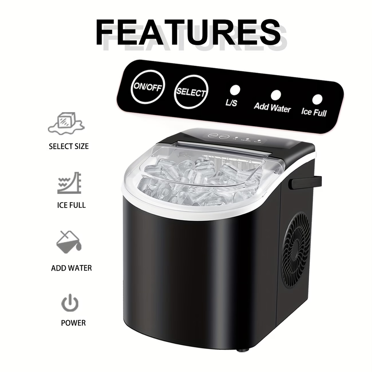 Countertop Ice Maker With Handle | Produces 26 Pounds Of Ice Within 24 Hours, Makes 9 Ice Cubes In 6 Minutes, Portable with Basket and Ice Scoop, Suitable for Malls/Warehouses/Offices