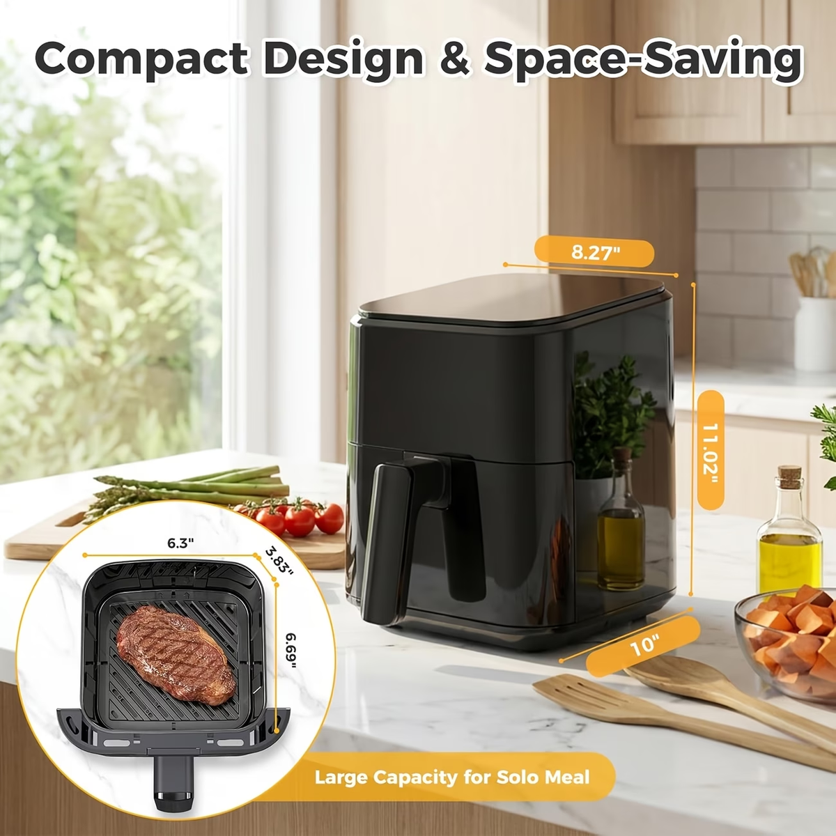 3QT 4-in-1 Multi-functional Air Fry, Roast, Reheat & Dehydrate, Nonstick Basket & Crisper Plate, Easy to Clean
