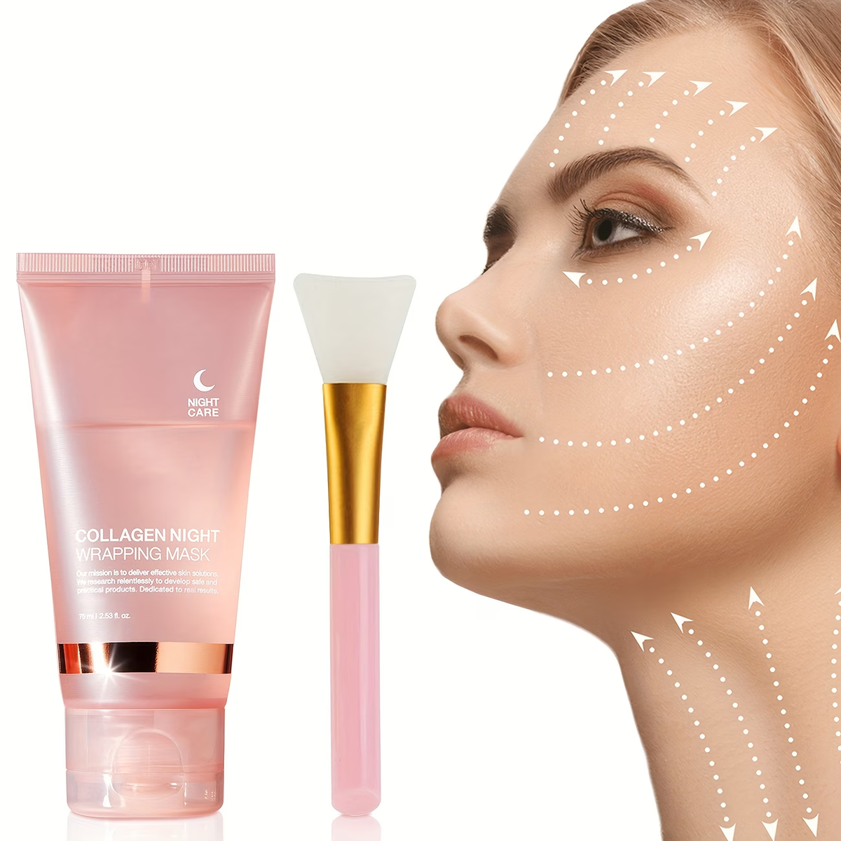 Collagen Night Wrap Mask, with Jelly Brush, Alcohol-free Mild, Deep Penetration, Nourish And Firm The Skin, Suitable for All Skin Types, Facial Glow And Luster, Halloween Christmas Valentine's Day Gift, First Choice