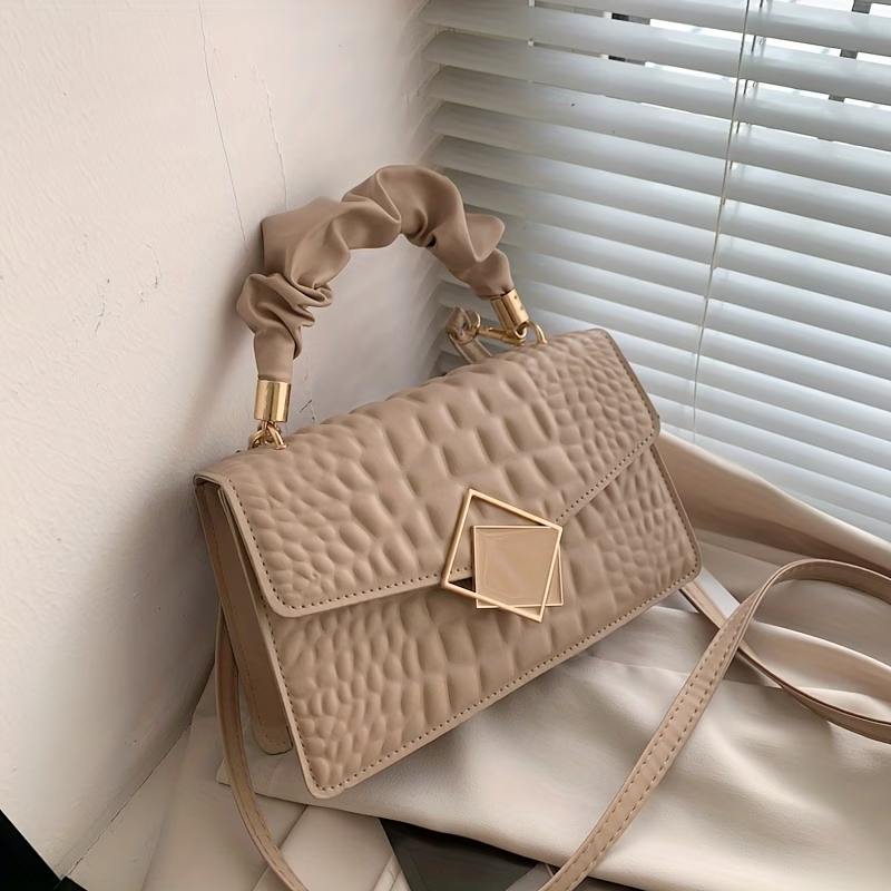 Pleated Embossed Handbag Crossbody Square Bag