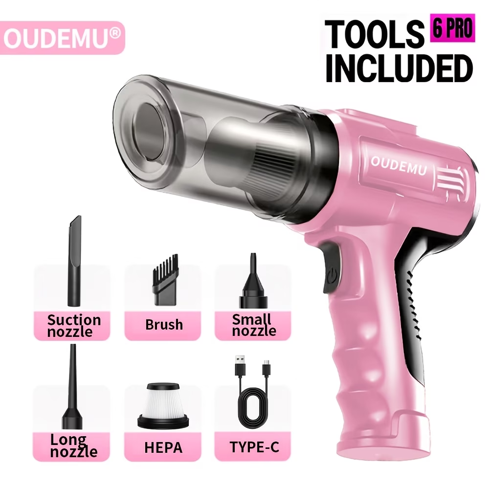 Cordless Handheld Vacuum, Featuring 5Kpa Powerful Suction And a Blowing Function, Compact Mini Vacuum Cleaner with Low Profile And Various Attachments, Ideal for Home, Car, Office, And Outdoor Camping