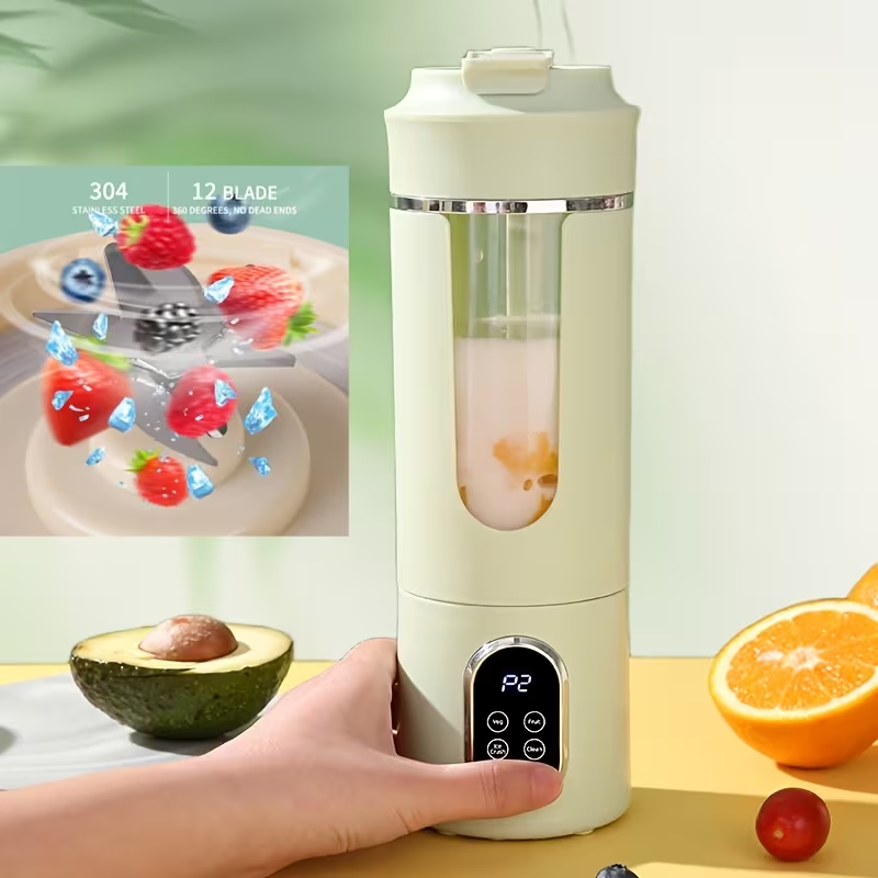 Hilton Portable Juicer Blender, Heavy-Duty Mini Juice Maker with 12 Blades & 21000 RPM, Auto-Clean Function, Ice Crusher for Smoothies Milkshakes Fruits Vegetables, Compact for Travel, 530ml