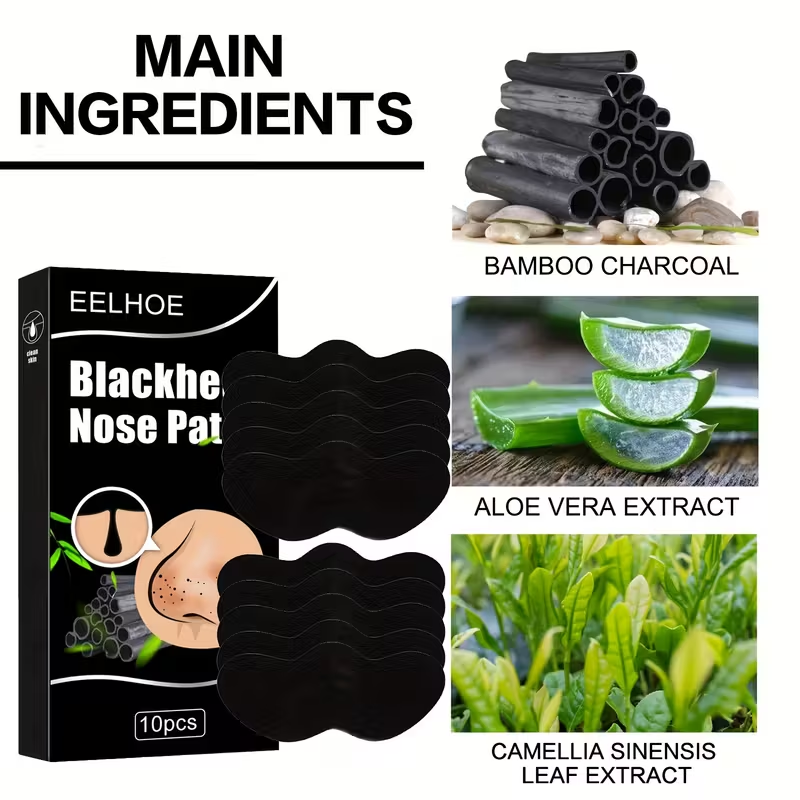 Blackhead and Pimple Nose Strips with Bamboo Charcoal, Deep Cleansing Nose Mask, 10 Sheets