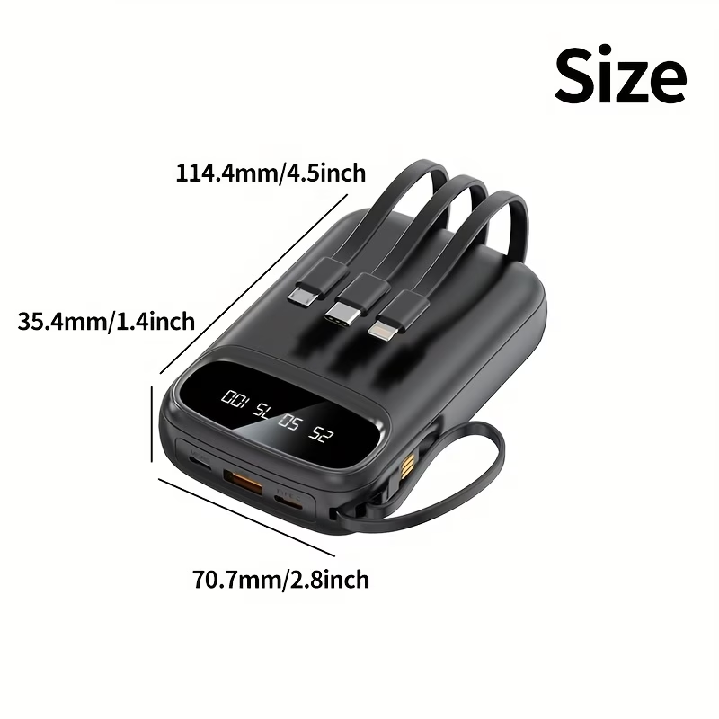 50000mAh Portable Power Bank, Comes With Four Data Cables/lanyard/LED Power Display, Suitable For Fast Charging Of Mobile Phones Such As IPhone/Android And Digital Electronic Products, Outdoor Portable Emergency Power Backup Battery Pack, Gift
