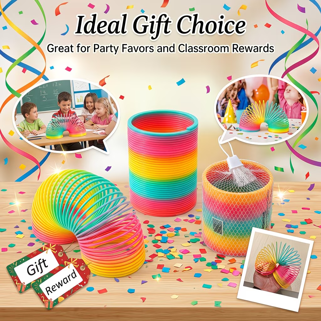 6pcs Color Circle - Elastic Circle - Rainbow Spring Toy - Dynamic Education Stack Spring Round Toy - Rainbow Color - Party Gift Entertainment Learning Tool - Random Color
