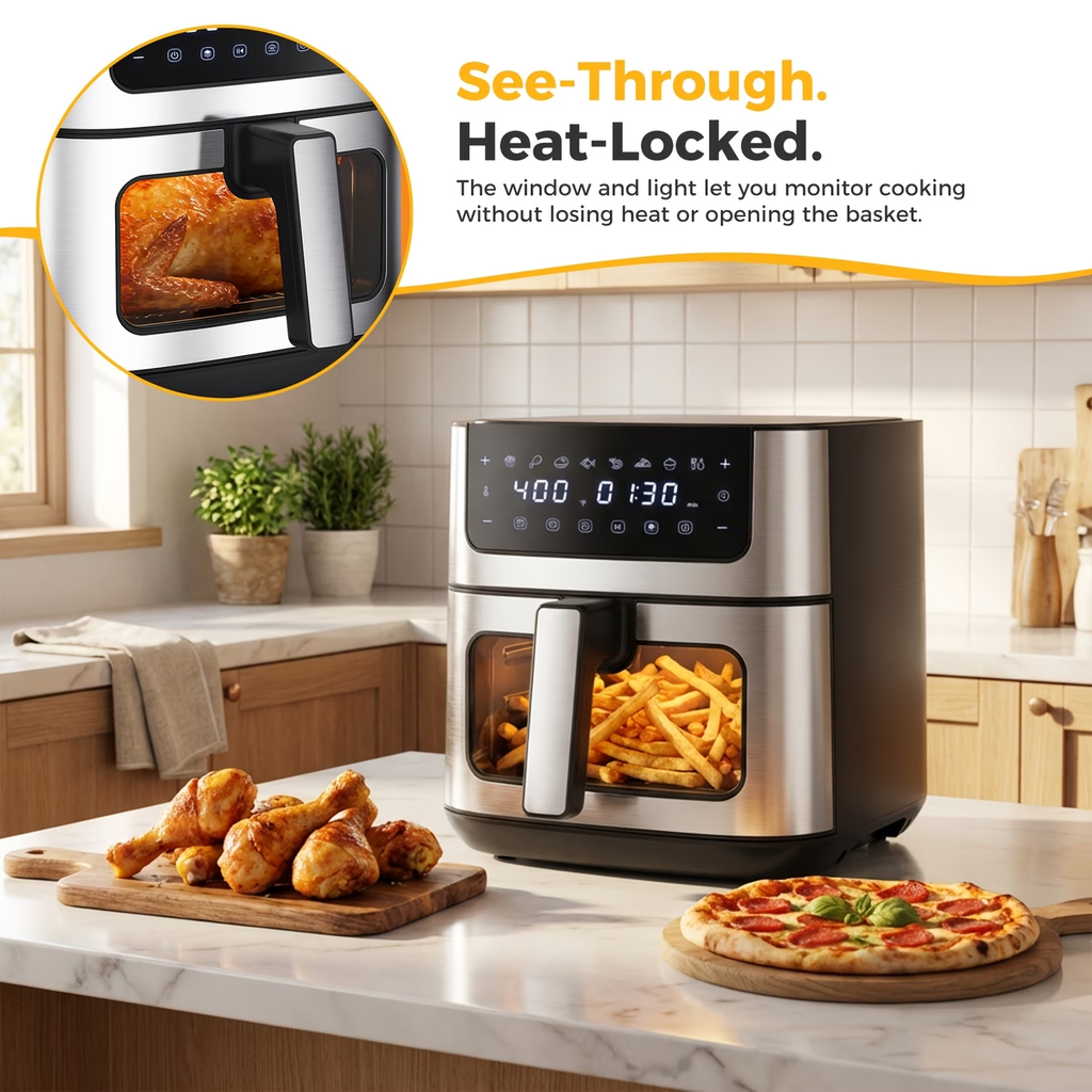 6.34QT Multi-Function Air Fryer with Ceramic Coating Suitable for Roast, Bake, Broil, Dehydrate, Reheat & Keep Warm, Digital Temperature (90°F-450°F), Easy-Clean Cooker for, -Type Plug ( Plug)
