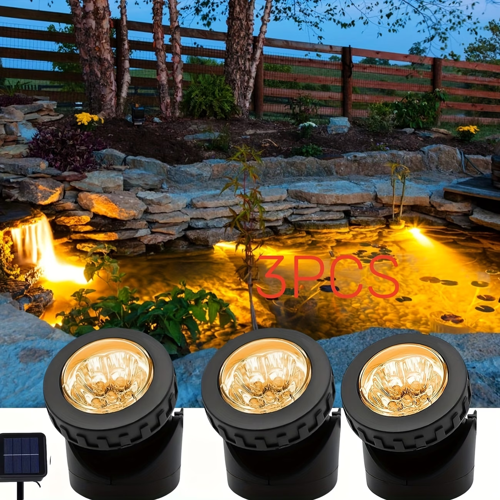 TURAOHU Solar Underwater Pond Light, IP65 Submersible Lamps Projector Light, 6LED Spotlight Fish Tank Light for Garden Pool Yard Landscape Outdoor Lighting(1pc/2pcs/3pcs)