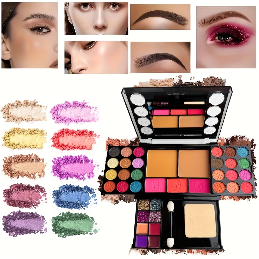 [Ultimate Makeup Set] 37pcs Ultimate Makeup Set for Beginners: Eyeshadow Palette, Blush, Lip Gloss & Contour Kit with Applicators - Includes Brown, Berry, Coral & Blue Tones for Women