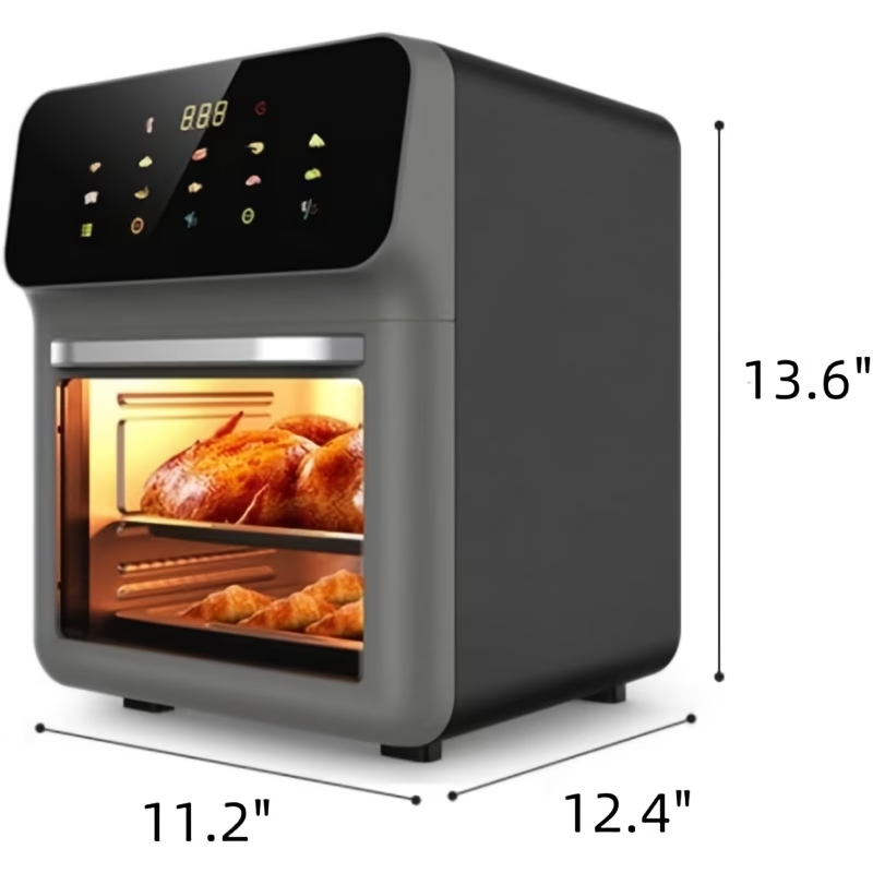 12QT Desktop Oven Set, 10 in 1 Multifunctional Air Fryer Toaster Combination, Baking, Reheating, No Deep Frying, Stainless Steel, LED Digital Touch Screen, Visible Window, Healthy Cooking, Space Saving Design, Black