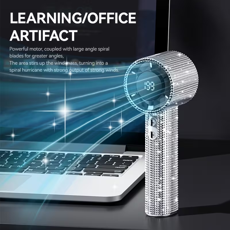 Handheld Mini Fan with Diamond Pattern - USB Rechargeable, Long-Lasting Battery, Elegant Design for Personal Use, Portable Fan, Stylish Accessory, Durable Construction
