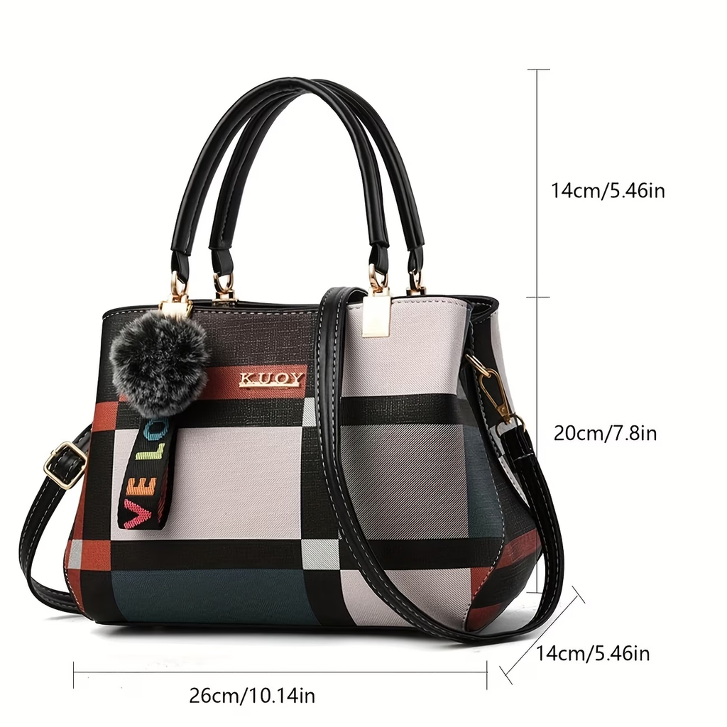 Plaid Decorated Wo 's Fashion Small Handbag with Ball Decoration Multi-Layer Mini Handbag Suitable for Date Party Student White Collar