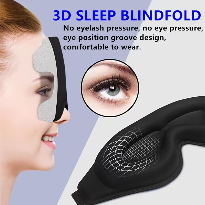 1pc Sleep Mask, 3D Deep Contour Eye Mask with Adjustable Straps to Fit Different Head Shapes, Universal Eye Mask for Men and Women to Block Light, 100% Blackout Soft and Comfortable Eye Mask for Night Shifts, Travel, Yoga, Naps, Black, for Bedroom