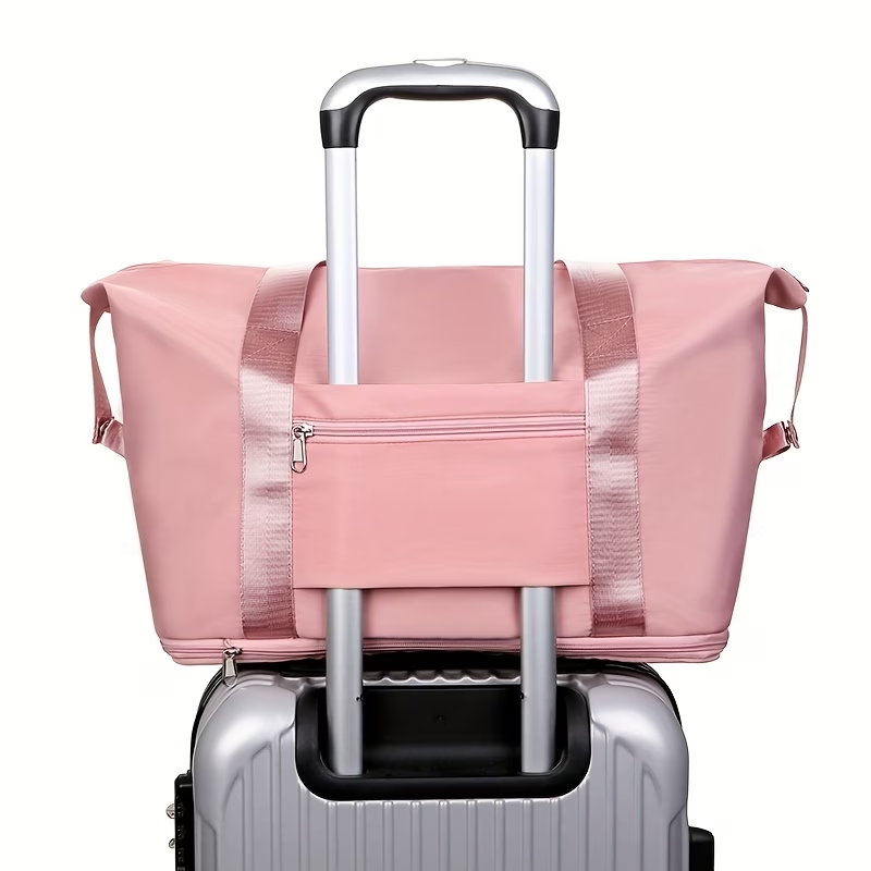 Large Capacity Women'S Duffle Bag - Pink Nylon Gym And Travel Tote, Lightweight Luggage Handbag, Versatile Sports Bag, Casual Style, Hand Washable