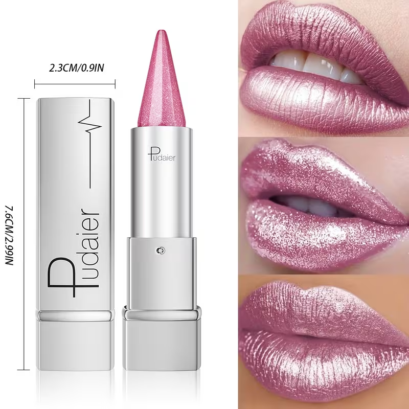 Pudaier Pearlescent, Sparkle, Lipstick for Women, Lightness, Waterproof Long-Lasting Lipstick, 24-Hour Wear, Colorfast, Spring And Summer Elegant Fashion Cosmetics, Portable Travel Makeup