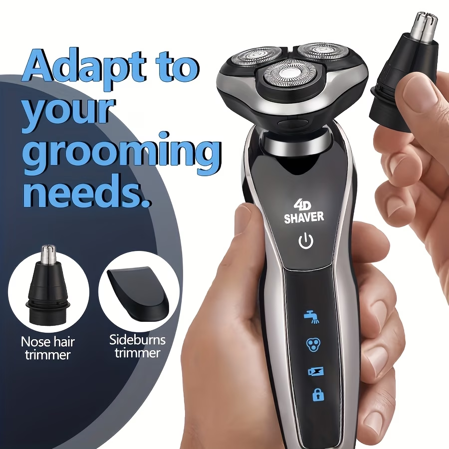 3-In-1 Electric Shaver, Rotary Shaver, Sideburns Trimmer, Nose Hair Trimmer; USB Charging, 3D Floating Shaving, Clean Shaving, Men'S Holiday Gift