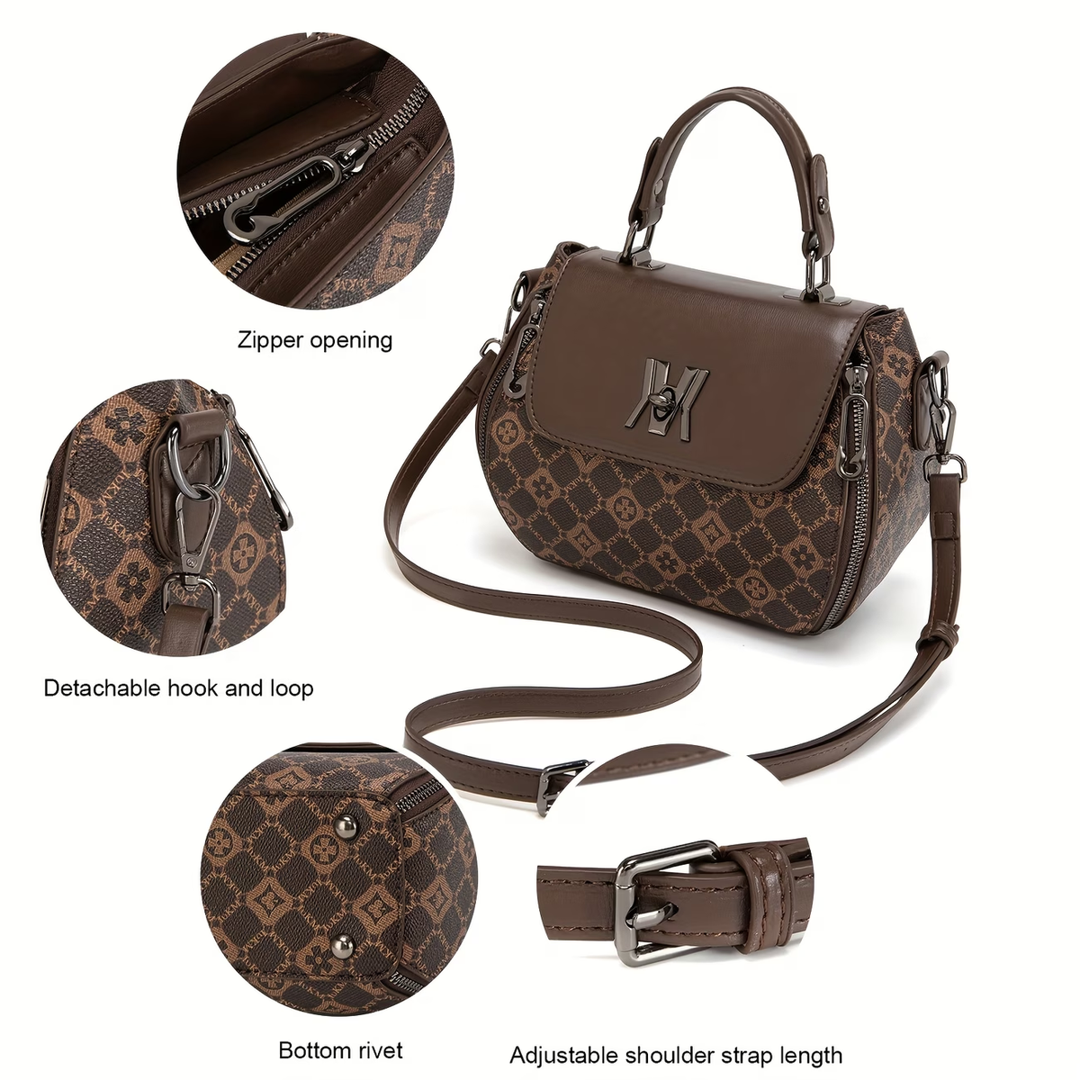Vintage Letter Print Satchel Bag, Classic Colorblock Shoulder Handbag, Synthetic with Feature, Adjustable Strap, Zipper Closure, Polyester Lining, Paint Detail, Occasion-Ready
