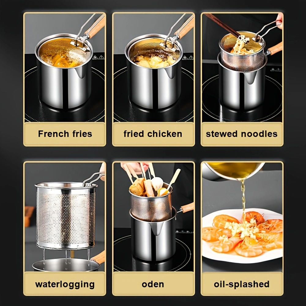 Stainless Steel Deep Fryer, Multifunctional Small Pot, Home Use Deep Fryer, Oil-Saving Small Fryer with Basket, Includes Pot and Tongs (3 Items Total), Suitable for Kitchen and Catering