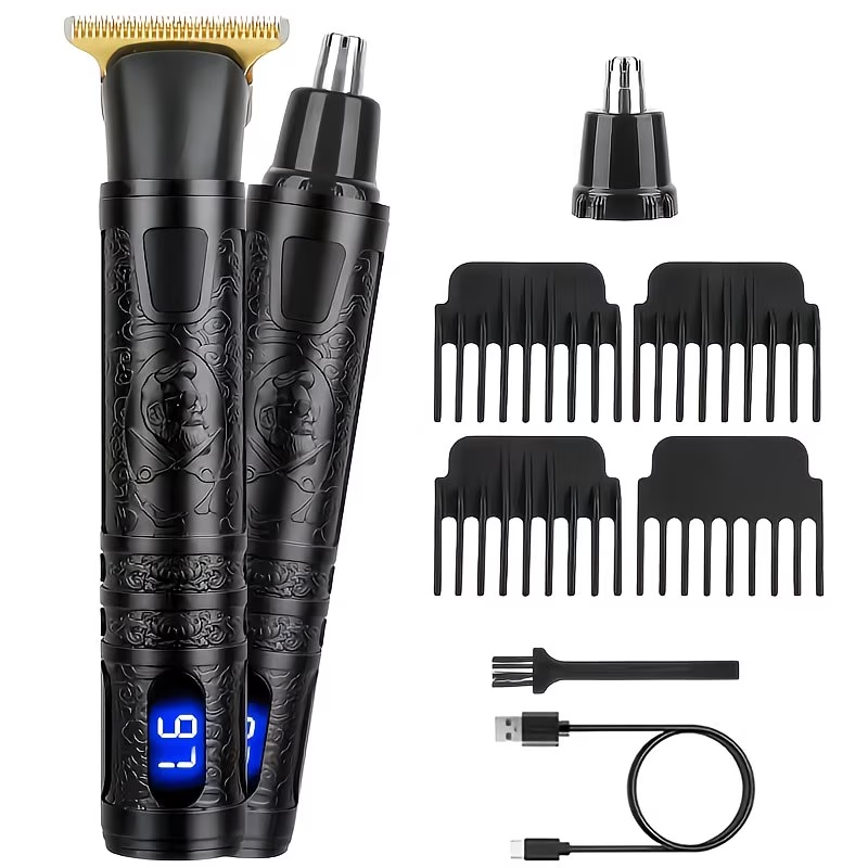 Men's Cordless Electric Hair Clippers & Beard Trimmer with LCD Screen, USB-Rechargeable Cordless Grooming Kit, T-Blade Trimmer with Guide Comb Suitable for Hair, Shaving, and Scalp Trimming