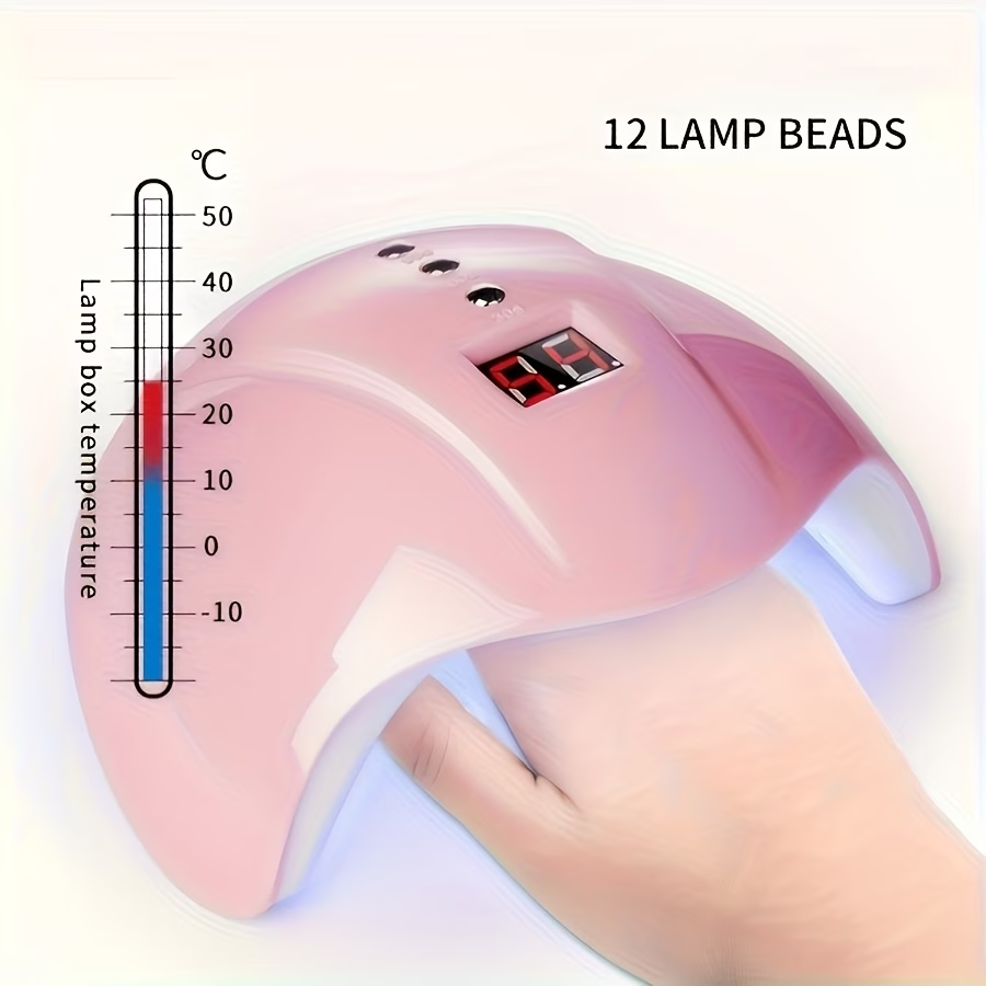 TURAOHU 1pc 12 Lamp Beads Pink Nail Lamp Nail, Nail Machine Dual Light Source Nail Lamp, for UseWomen And Nail Art DIY