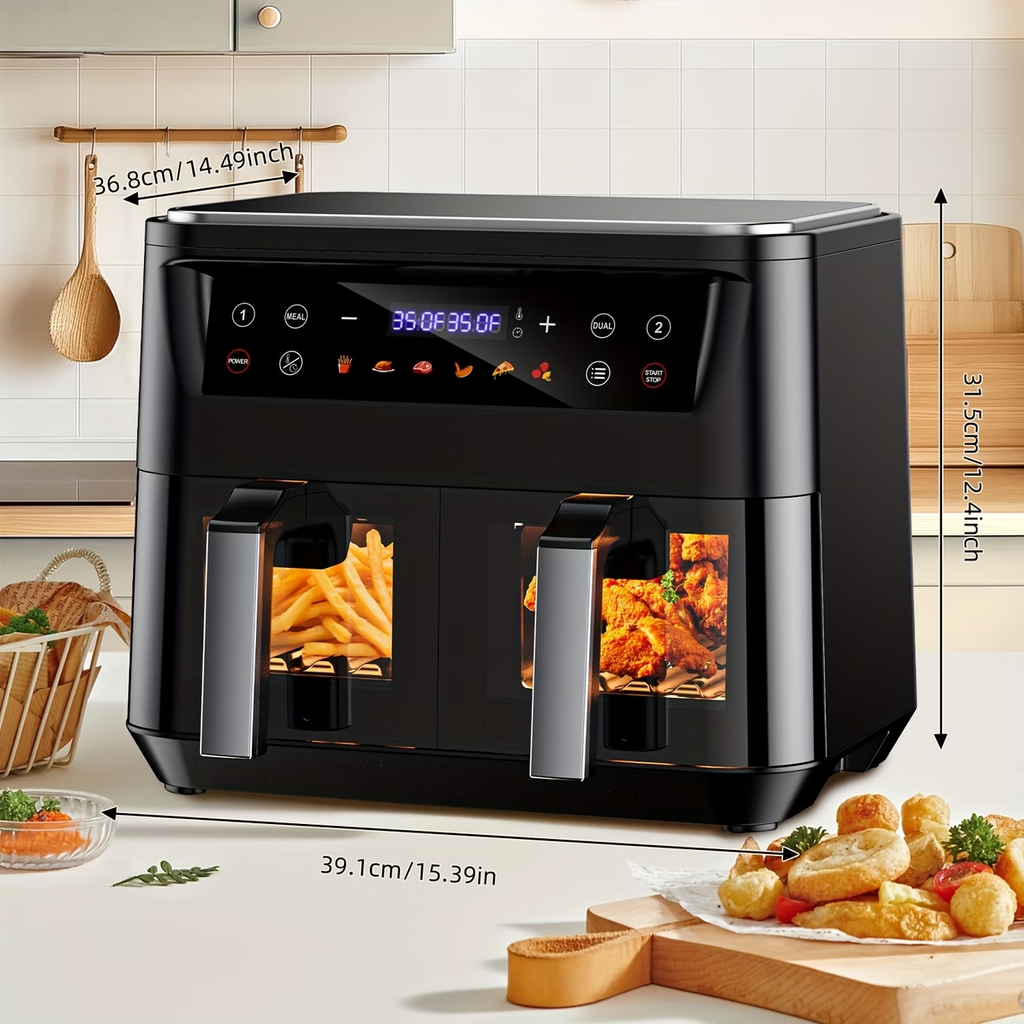 10Qt 10-in-1 Dual Air Fryer, Fresh Balanced Meals for Family And Children with Double Baskets, Sync Cook & Finish to Bake, Roast, Reheat, Broil for Easy Cooking, Dishwasher Safe - Includes Air Fryer Paper Liners 50pcs, Christmas Gift