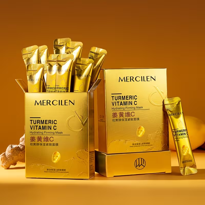 Turmeric Vitamin C Retinol Moisturizing and Firming Mask 6g*10 Pack, Added Aloe Vera, Hyaluronic Acid and Phytosqualane, Deep Cleansing, Moisturizing and Firming, Suitable for All Skin Types, Even Light Beige, Travel Portable Outfit.