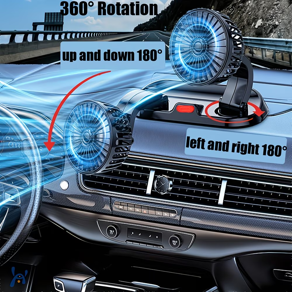 USB Fan for Cars with Dual Heads, 360° Adjustable - Ideal for Computers And Gadgets, Features 2 Speed Settings, Works with Trucks And Suvs - Compatible with Laptops