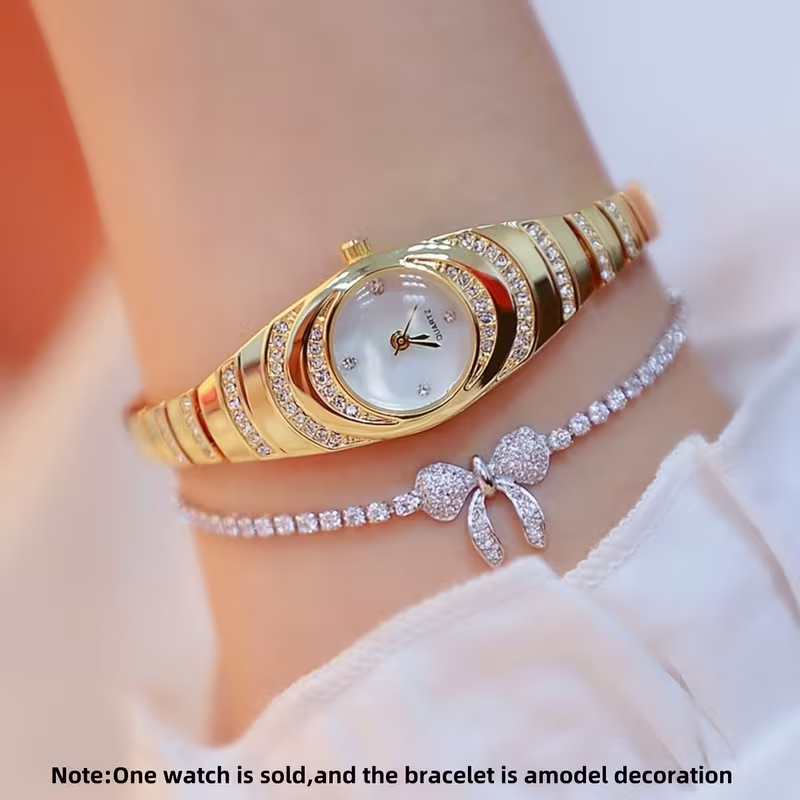 This New Women'S Watch Features a Minimalist Design with a Round Dial Adorned with Water Rhinestone, Making It a Perfect Choice for Everyday Wear And an Ideal Birthday Gift