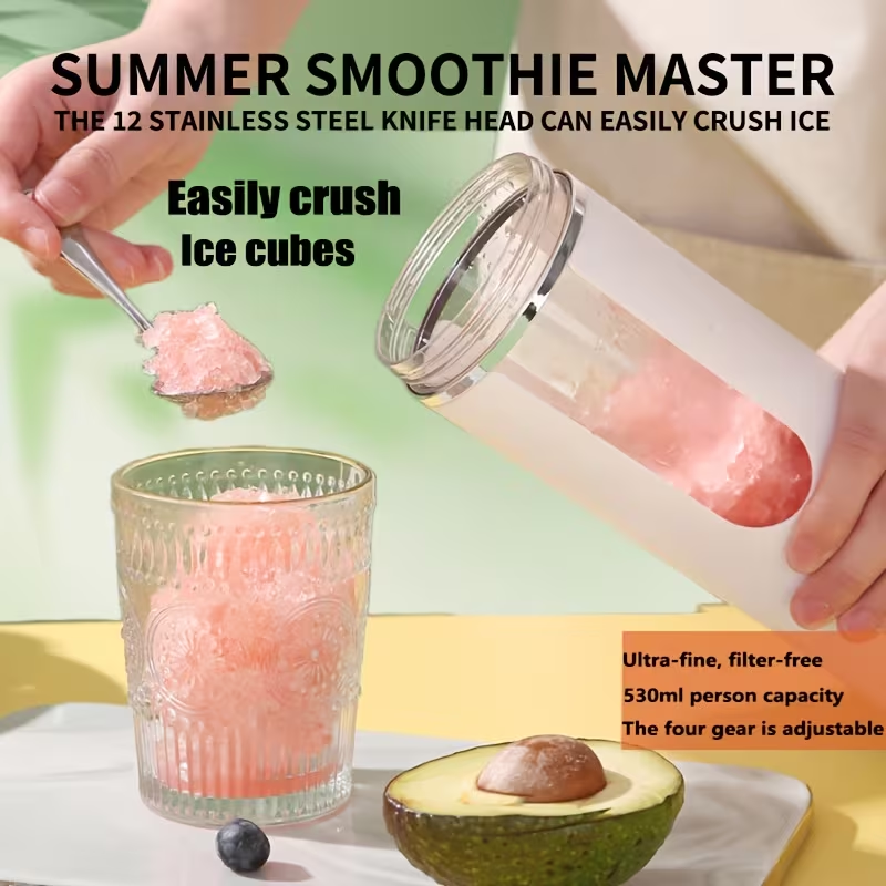 Hilton Portable Juicer Blender, Heavy-Duty Mini Juice Maker with 12 Blades & 21000 RPM, Auto-Clean Function, Ice Crusher for Smoothies Milkshakes Fruits Vegetables, Compact for Travel, 530ml