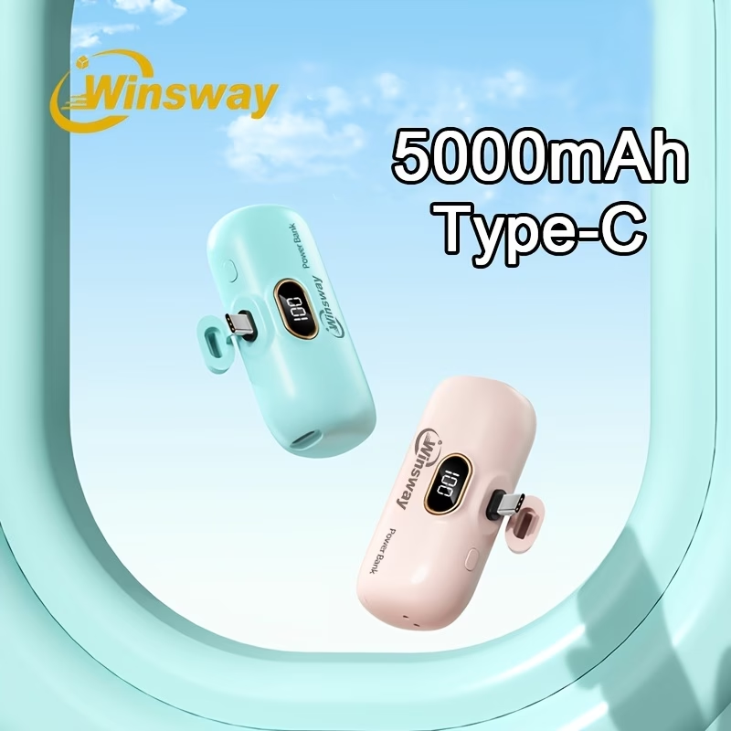 5000mAh Mini Portable Charger Type-C Interface Fast Charging Metal Tail Plug Upgraded Firmly, LED LCD Display, Suitable For Phone 17/16/15Pro/Pro Max/Pad Pro/Android Phones, Suitable For Giving Friends Exquisite And Compact Gifts On Festival