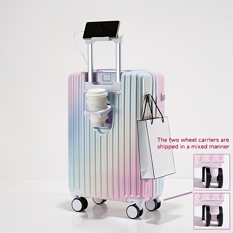 Christmas Gifts: Multi-functional Gradient Color Suitcase with High Quality Zipper, Cup Holder, USB Charging Port, Portable Hook, Telescopic Handle, Phone Holder. New 20-Inch Ultra-Light, Stylish, and Fresh-Looking Combination Lock Travel Suitcase