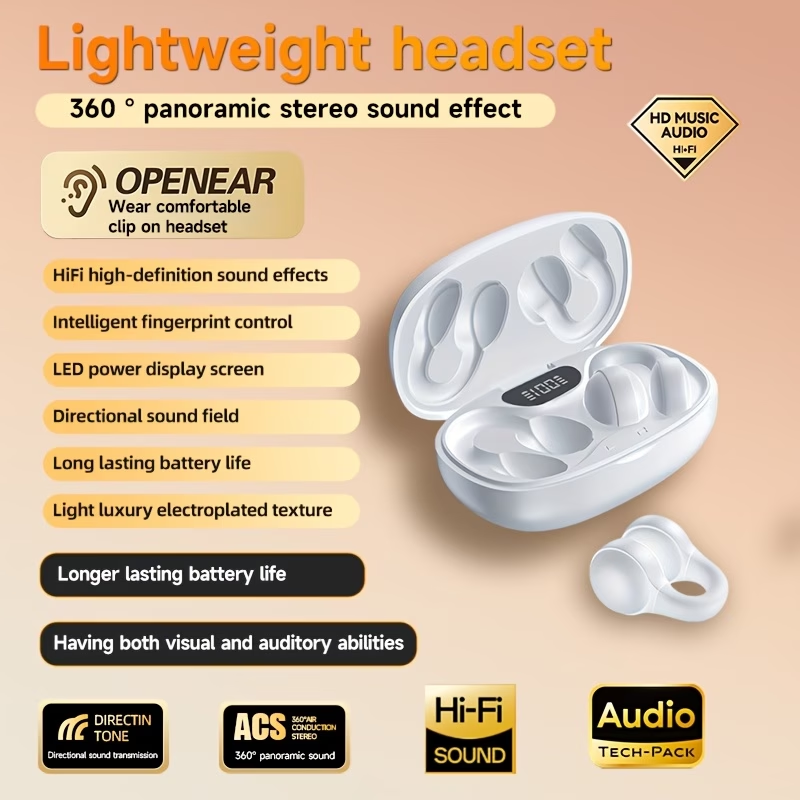 Wireless Music Headset, Touch Earphones Clip-Ear Sports Headphones, for Xiaomi Earphone for iPhone Smart Earbud, for Valentine's Day Gift