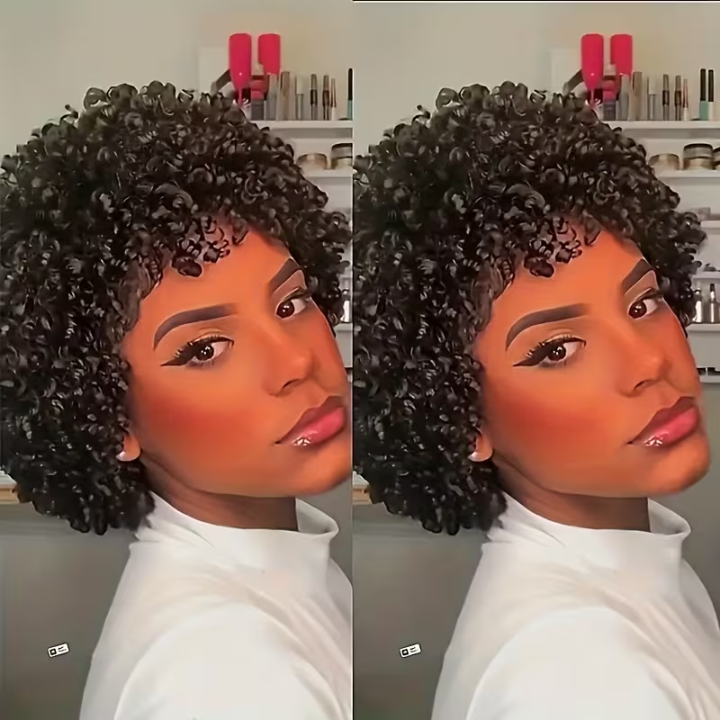 Short Afro Kinky Curly Wigs for Women Human Hair Curly Pixie Cut Wig Natural Black Color Glueless Short Afro Kinky Wig Brazilian Virgin Human Hair African Style Daily Party Wear Wigs