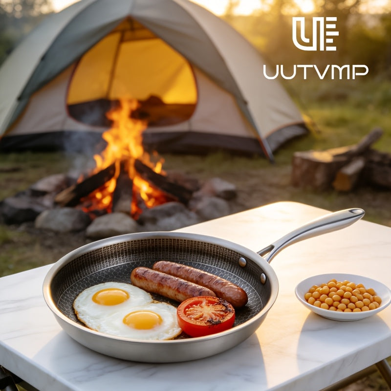 Stainless steel honeycomb frying pan kitchen utensil, thickened high-quality stainless steel with integrated solid steel handle, 3D suspended honeycomb, physically non stick and non chemical coating, scratch resistant and wear-resistant