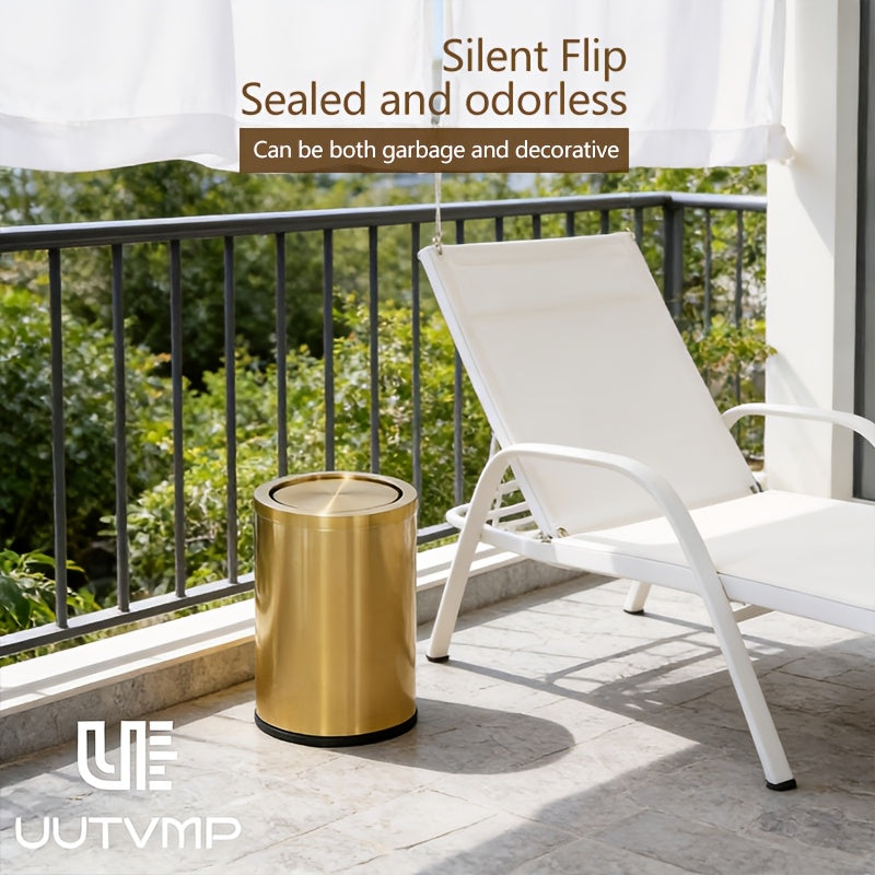 Customized for high-end use 9L gold plated luxury covered garbage bin, silent shaking lid garbage bin, villa luxury bathroom living room anti fingerprint waterproof garbage bin